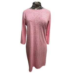 Caribbean Joe Dress‎ Shift Pink White Geometric Long Sleeve Lightweight Travel M